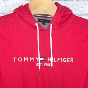 Tommy Hilfiger Mens Red 1985 Logo Hoodie Pullover Long‎ Sleeve Sweatshirt Large
